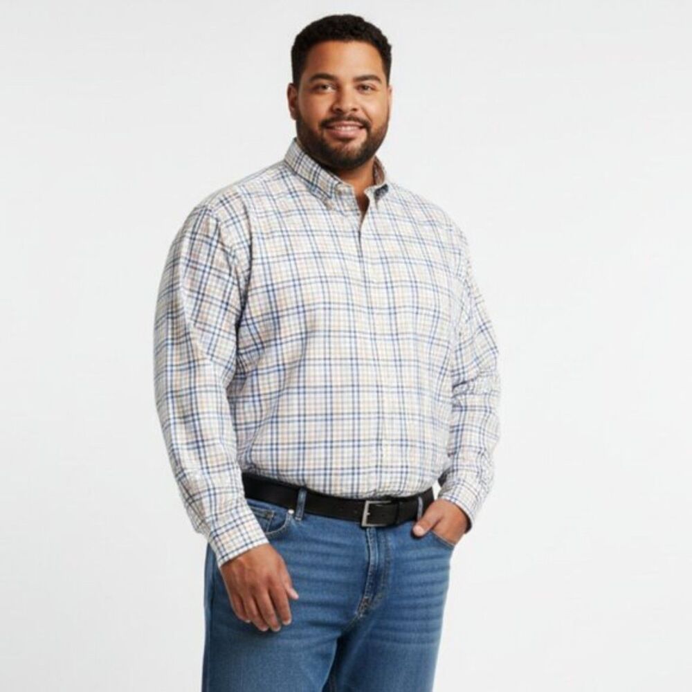 Roundtree & Yorke Men's White Multi Color Plaid Long Sleeve Button Up Shirt 2XT